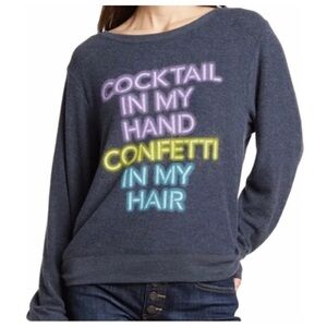 #114 XL NWT Wildfox Cocktail Hand Confetti Hair Pullover Party Sweatshirt Top
